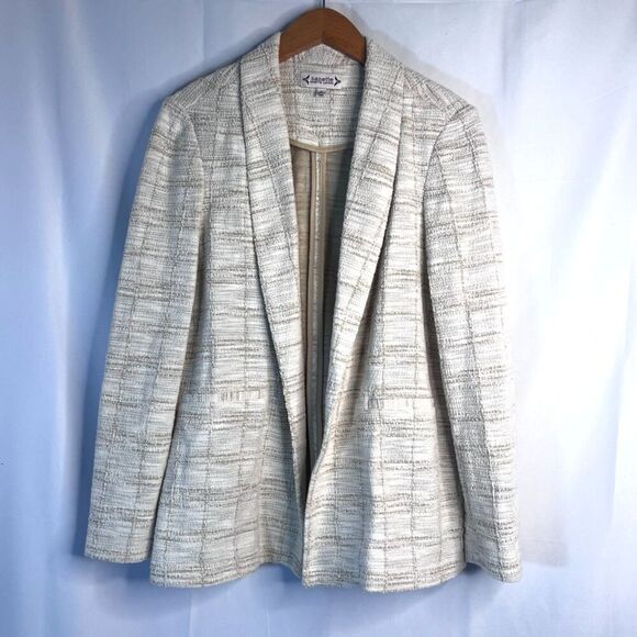 Nanette Lepore Cream Tweed Lightweight Open Front Blazer Jacket Size 10 - Picture 9 of 9
